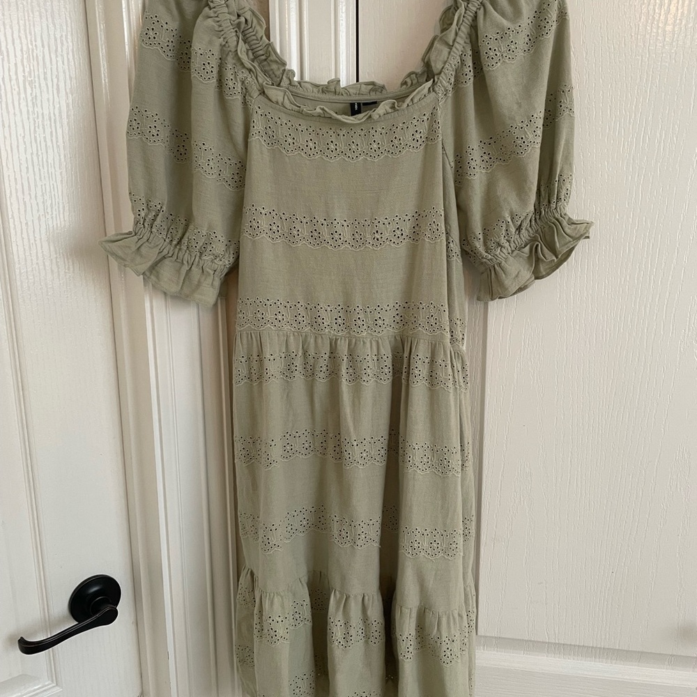 Vero Moda Green Tiered Smocked Midi Sundress